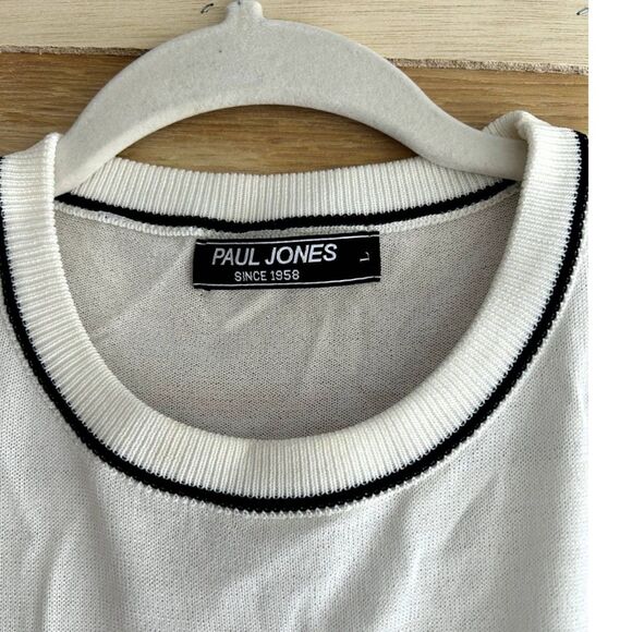 Paul Jones Knit Lightweight Short Sleeve Shirt Mens Large White Black Stripes - Picture 3 of 3